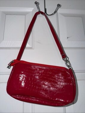 SHEIN Red Patent Croc Mini Shoulder Bag